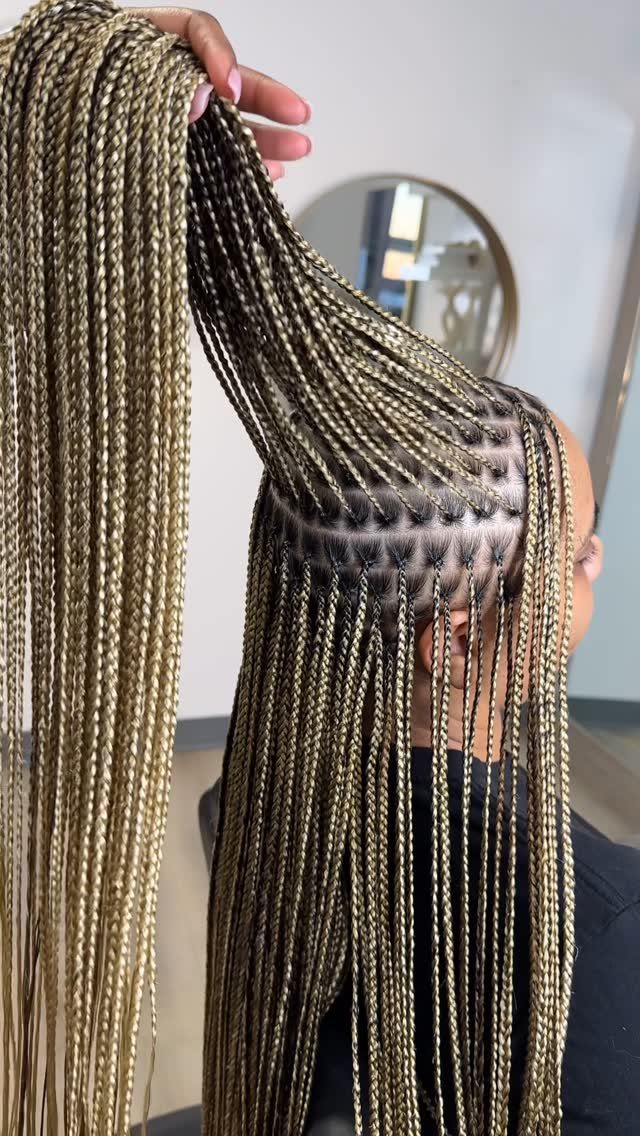 20 African Hair Styles Braids 3 Blonde and brown box braids with visible triangular parting sections on the scalp.